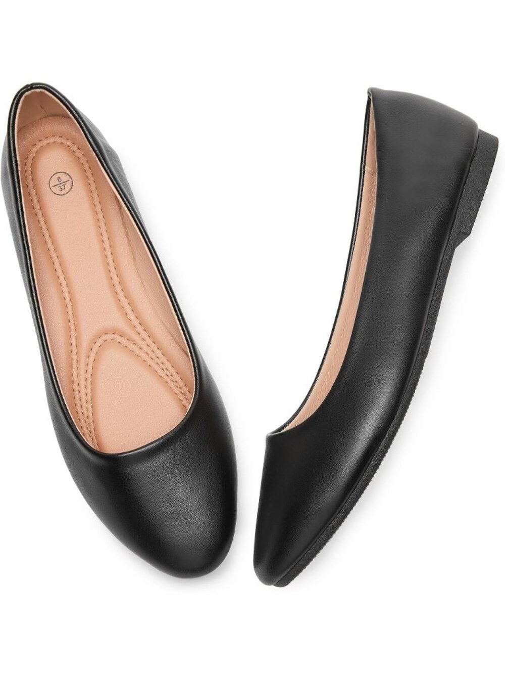 Women's Black PU Leather Non Slip Low Heel Slip on Ballet Loafer Flat Shoes
